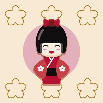 Japanese kokeshi doll pattern. Vector Illustrazione stock