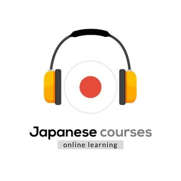 Japanese language learning logo icon with headphones. Creative japanese class Stock Illustration