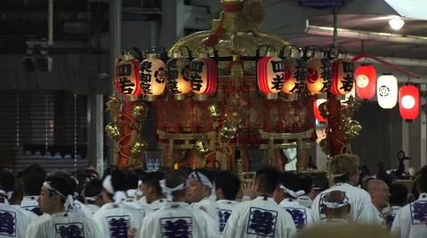 Japanese Lantern Float Carried By Group Of Men Gion Festival Kyoto 4K Video stock 44889051