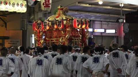Japanese Lantern Float Carried By Group Of Men Gion Festival Kyoto 4K Stock-Footage 44889665
