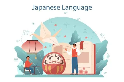 Japanese learning concept. Language school japanese course. Study Stock Illustration