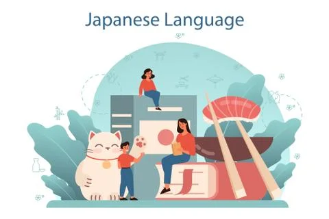 Japanese learning concept. Language school japanese course. Study Stock Illustration
