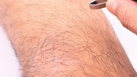 Japanese man pulling out unwanted leg hair Stock Footage 336650595