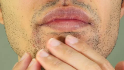 Japanese man touching his beard Stock Footage 336566034