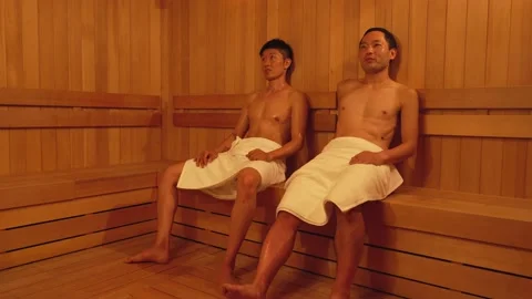 Japanese men having a sauna Stock Footage 231675178