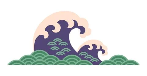 Japanese ocean waves with seigaiha pattern 库存插图