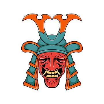 Japanese oni devil with samurai helmet 스톡 일러스트