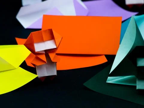 Japanese Origami Toys Folding Instructions; How to Play Stock Photos