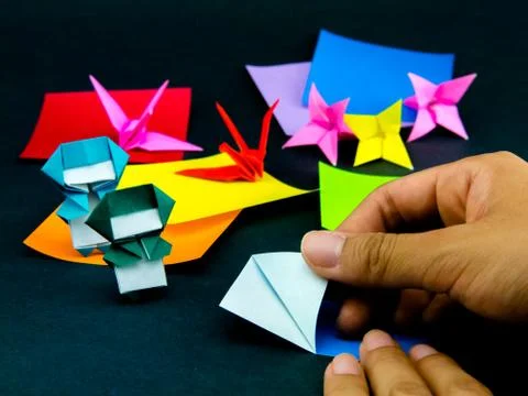 Japanese Origami Toys Folding Instructions; How to Play Stock Photos