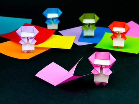 Japanese Origami Toys Folding Instructions; How to Play Stock Photos