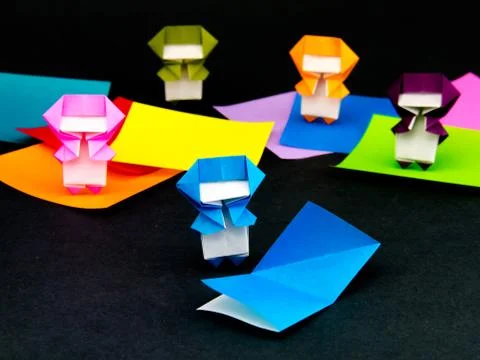Japanese Origami Toys Folding Instructions; How to Play Stock Photos