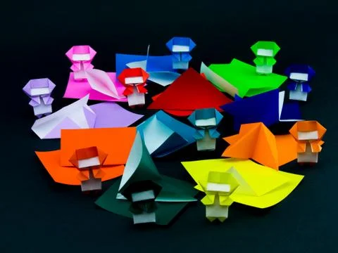 Japanese Origami Toys Folding Instructions; How to Play Stock Photos
