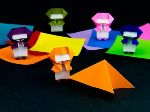Japanese Origami Toys Folding Instructions; How to Play Stock Photos