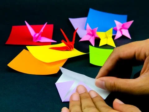 Japanese Origami Toys Folding Instructions; How to Play Stock Photos
