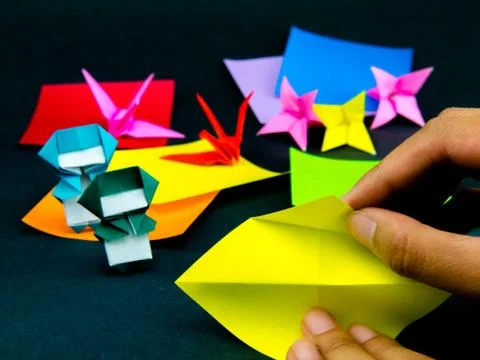 Japanese Origami Toys Folding Instructions; How to Play Stock Photos