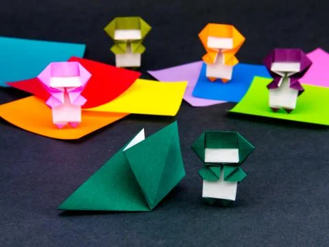 Japanese Origami Toys Folding Instructions; How to Play Stock Photos