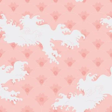 Japanese pattern. Abstract illustration of sakura flowers with waves. Stock Illustration