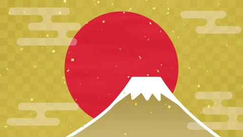 Japanese pattern background of Mt. Fuji, sunrise and confetti (seamless loop) Stock Footage 164195455