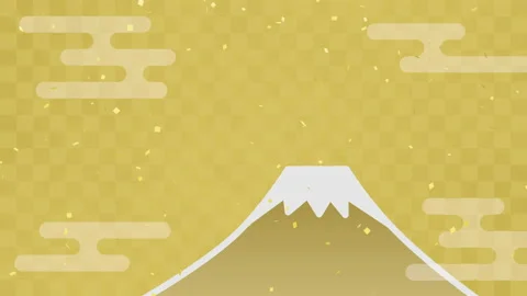 Japanese pattern background of Mt. Fuji, clouds and confetti (seamless loop) Stock Footage 164270311