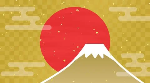 Japanese pattern background of Mt. Fuji, first sunrise and confetti Stock Illustration