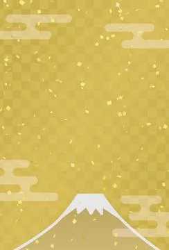 Japanese pattern background of Mt. Fuji, clouds and confetti (vertical position) Illustrazione stock