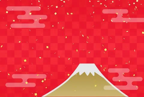 Japanese pattern background of Mt. Fuji, clouds and confetti Illustrazione stock