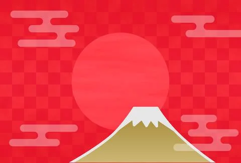 Japanese pattern background of Mt. Fuji, sunrise and clouds (red) Stock Illustration