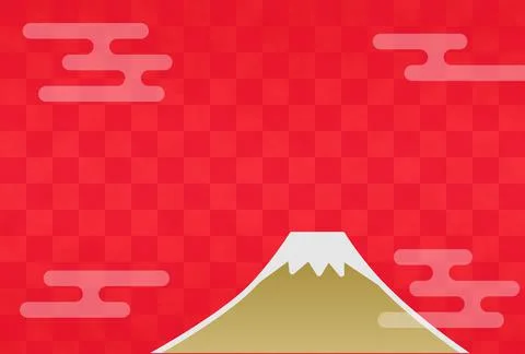 Japanese pattern background of Mt. Fuji and clouds (red) イラスト素材
