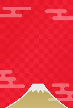 Japanese pattern background of Mt. Fuji and clouds (vertical position, red) Stock Illustration
