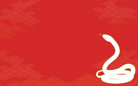 Japanese Pattern Background with White Snake and Blue Sea Waves Illustrazione stock