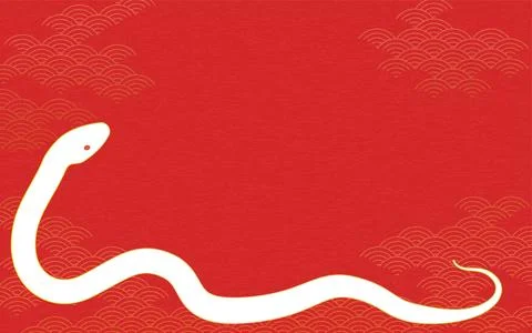 Japanese Pattern Background with White Snake and Blue Sea Waves, copy space.. Illustrazione stock