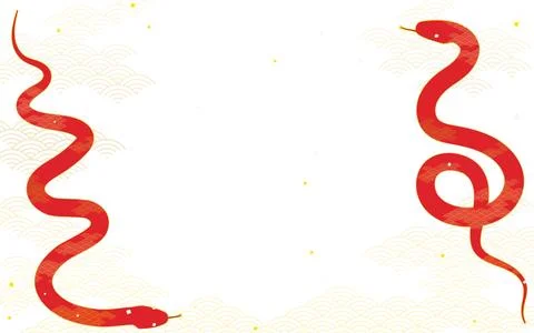 Japanese Pattern Red Snake and Blue Sea Wave Background イラスト素材