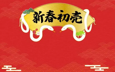Japanese Pattern White Snake and New Year's First Sale Fan frame frame set .. イラスト素材