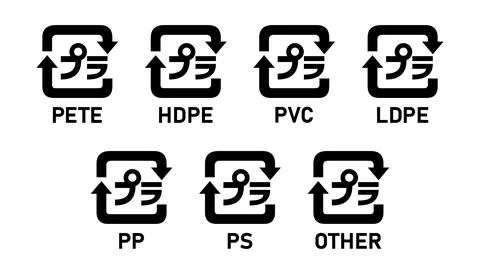 Japanese plastic recycling code icon set 01-07 PETE Stock Illustration
