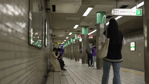 Japanese Public Transport - underground train station - people waiting Vídeo Stock 242598853