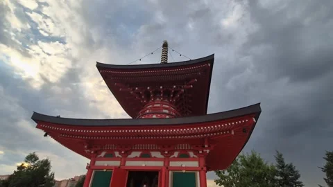 Japanese Red Pagoda Under Dramatic Cloudy sky Stock Footage 341755042