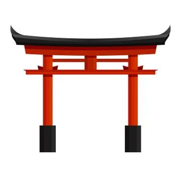 Japanese red torii gate vector graphic illustration. Traditional column arch イラスト素材