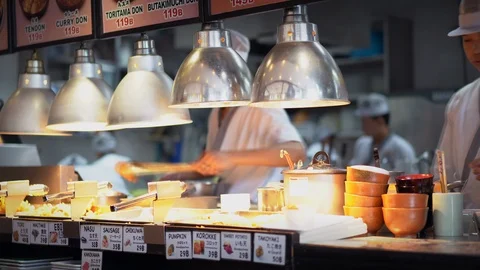 Japanese Restaurant, Cooking Process. Serving to guests. Stock Footage 89163867