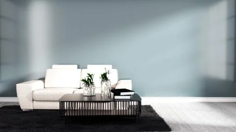 Japanese room interior with sofa, table and black carpet on white hard wood f Stock Illustration