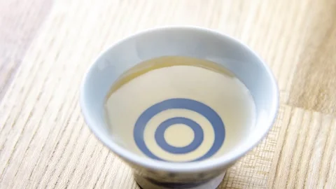 Japanese Sake Tasting Cup With Concentric Circles, Close-Up Stock Footage 341774851