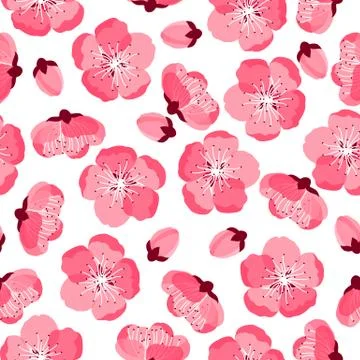Japanese sakura seamless pattern with stylized flowers. Background made without Stock Illustration