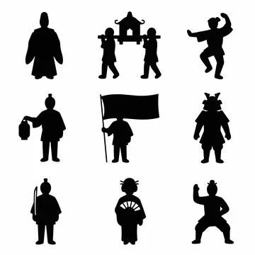 Japanese Samurai Warrior Silhouettes Vector Icons Silhouette Stock Illustration