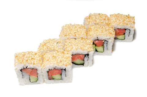 Japanese seafood sushi , roll on a white background Stock Photos