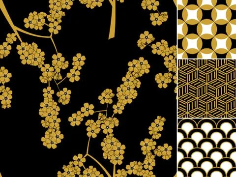 Japanese seamless pattern set with traditional ornaments イラスト素材