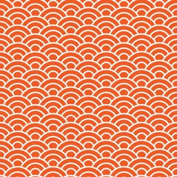 Japanese seamless pattern vector. Orange and white waves background 스톡 일러스트