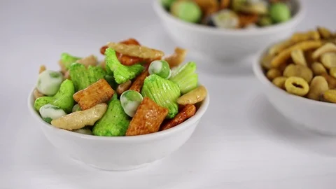 Japanese sharp snacks with peas and wasabi Stock Footage 122824023