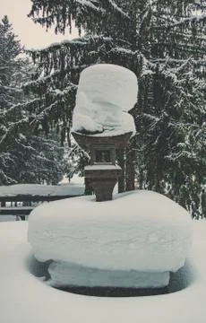 Japanese Shrine with snow in winter Stock Photos