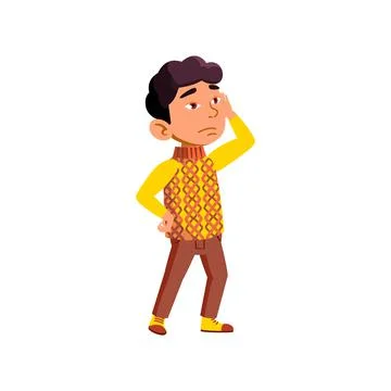 Japanese small boy tired from excursion cartoon vector Stock Illustration