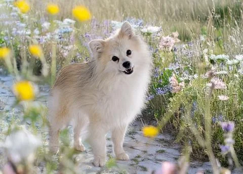 Japanese Spitz in studio Stock Photos