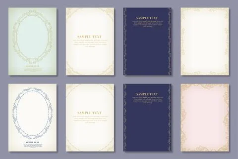 Japanese style cloud pattern frame postcard set. Stock Illustration